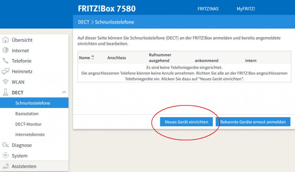 Im Dect-Menü der Fritz!Box lassen sich neue Geräte einrichten. (Bild: Tillmann Braun/AVM Computersysteme Vertriebs GmbH)
